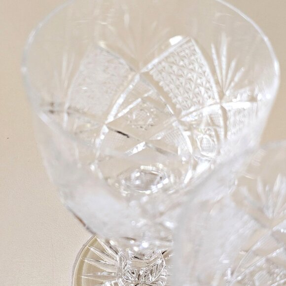 3 Kusak Cut Glass Liquor Cocktail Glasses 4.75" 4oz vtg signed daisy fan Bohemia - Picture 5 of 9